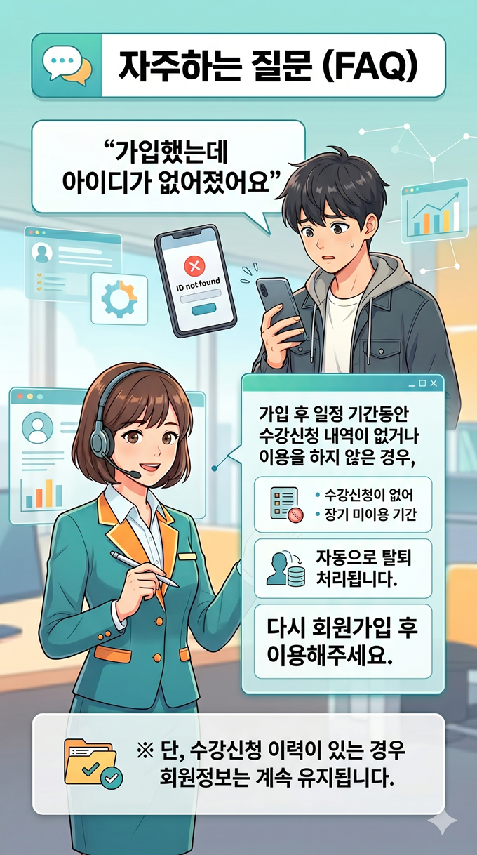 가입했는데 아이디가 없어졌어요.